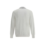 Back view of Brunello Cucinelli Cotton Cardigan featuring ribbed cuffs and hem in a classic white color for a timeless look.