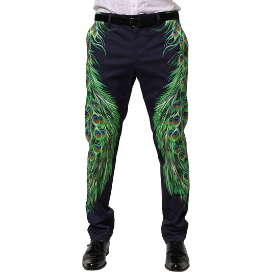 Dolce & Gabbana Multicolor Cotton Peacock Print Pants