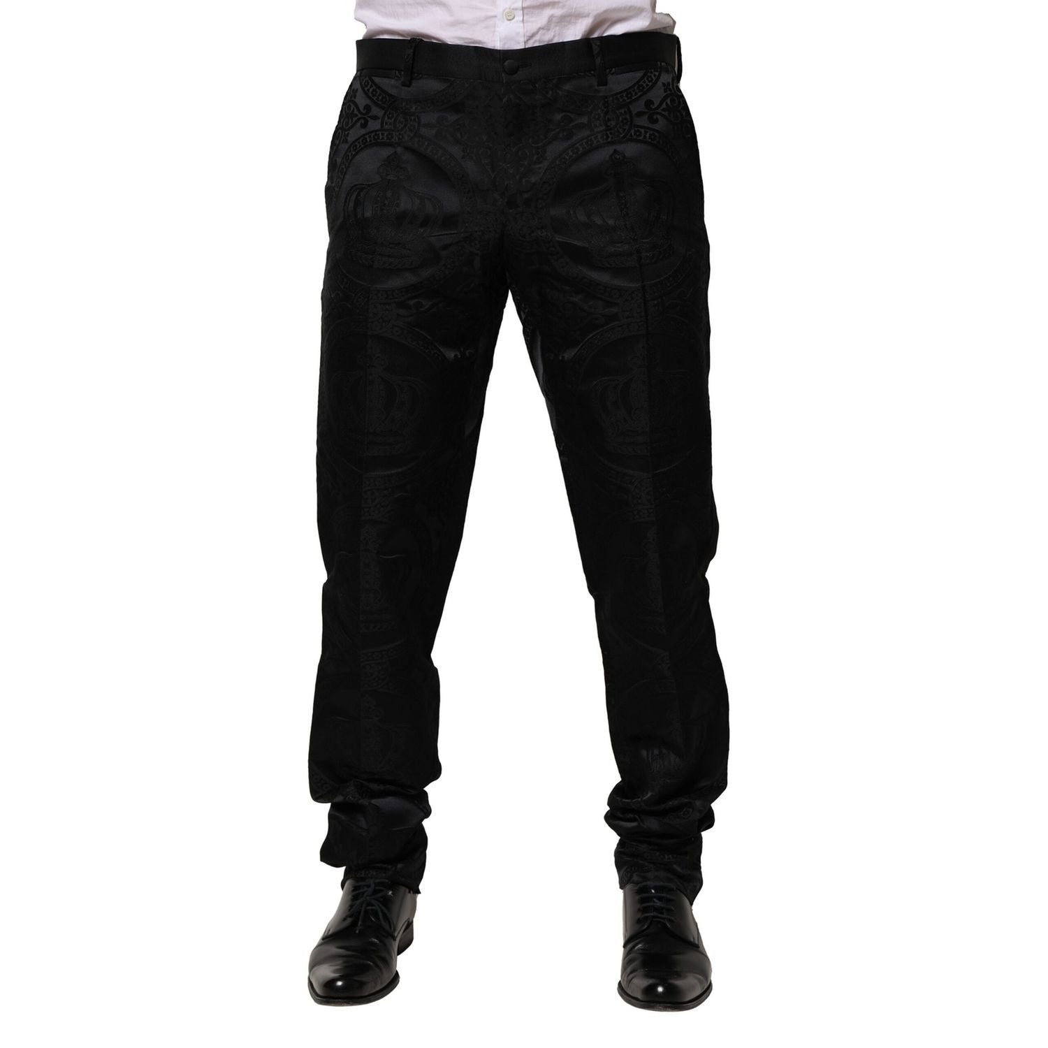 Dolce & Gabbana Black Cotton DG Crown Dress Pants