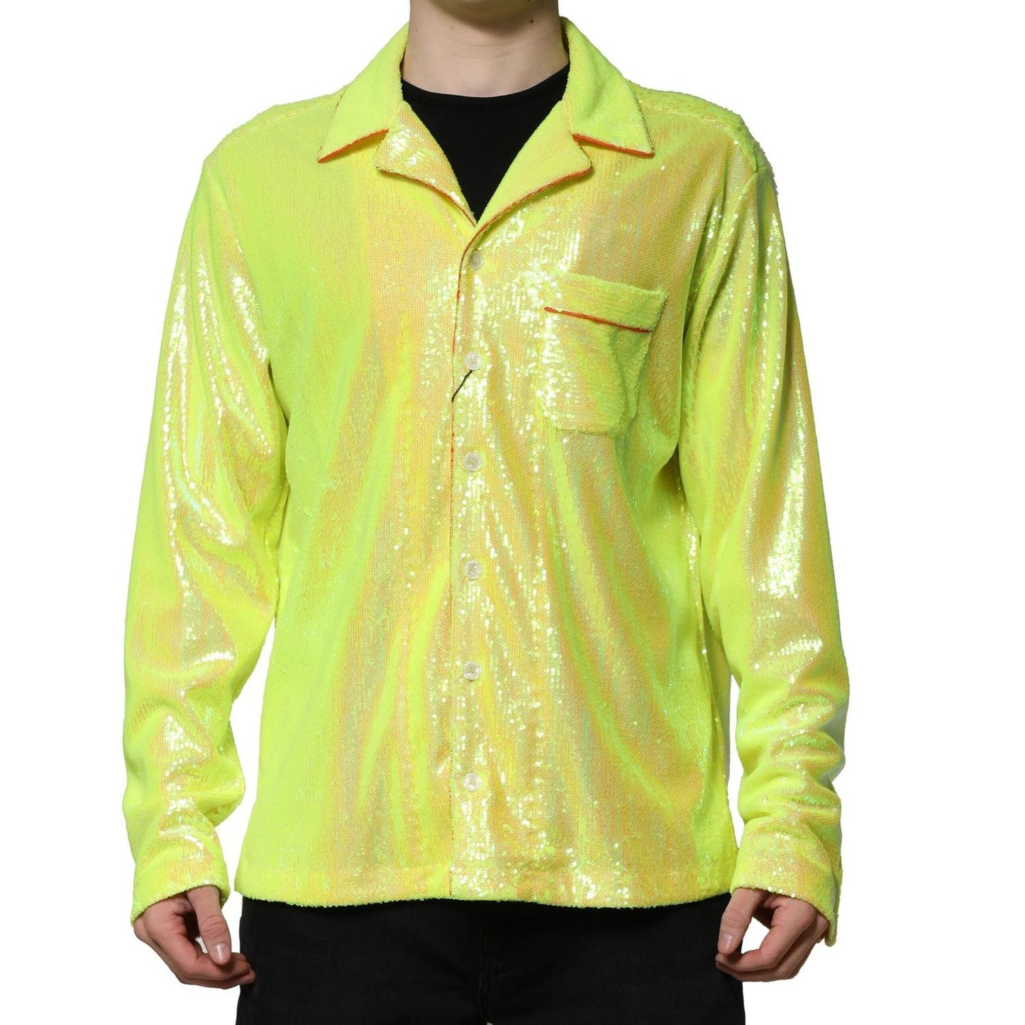 Dolce & Gabbana Yellow Sequin Polyester Lounge Casual Shirt TSH90481-40