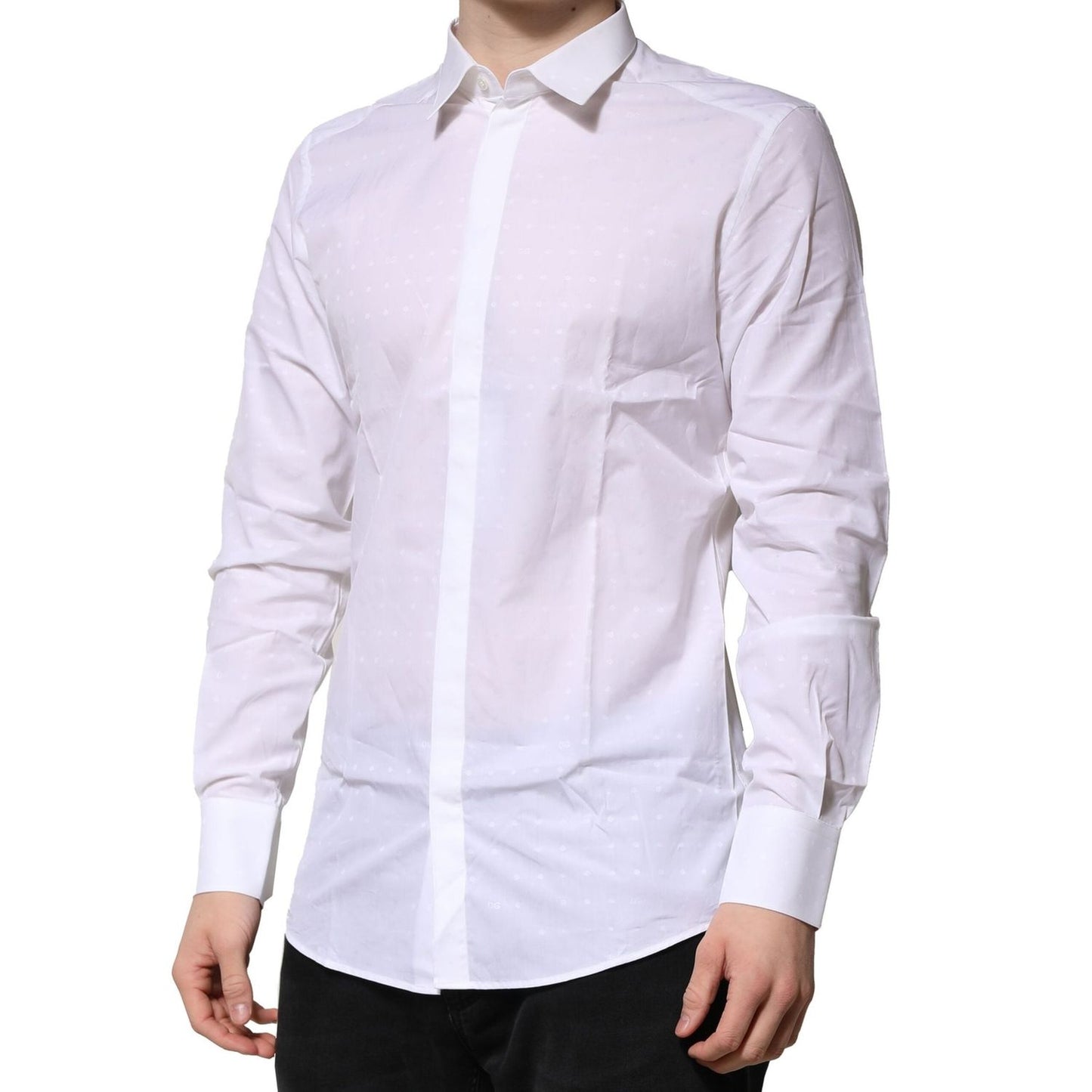 Dolce & Gabbana White Cotton GOLD Long Sleeves Formal Shirt TSH906819-40