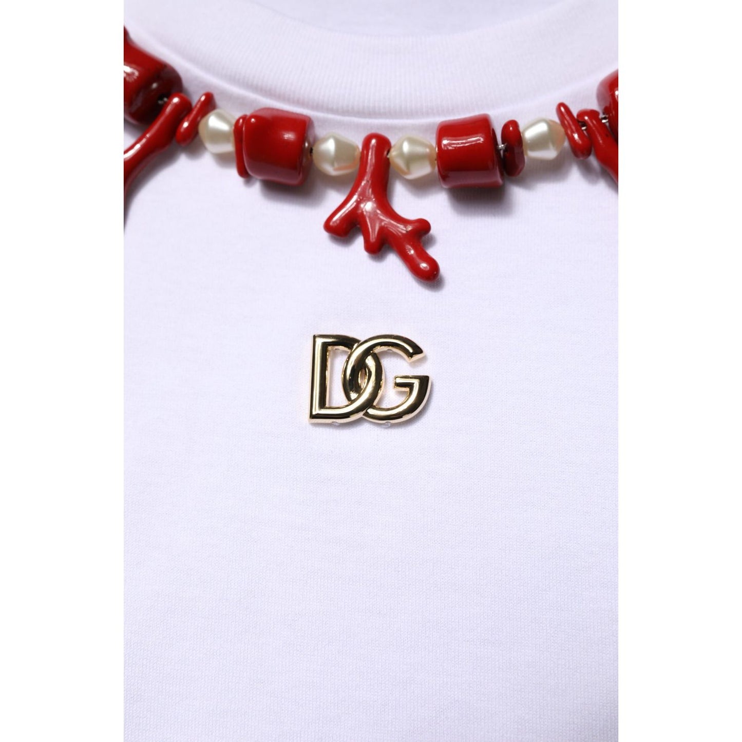 Dolce & Gabbana White Embellished Cotton Crew Neck T-shirt TSH90702-48