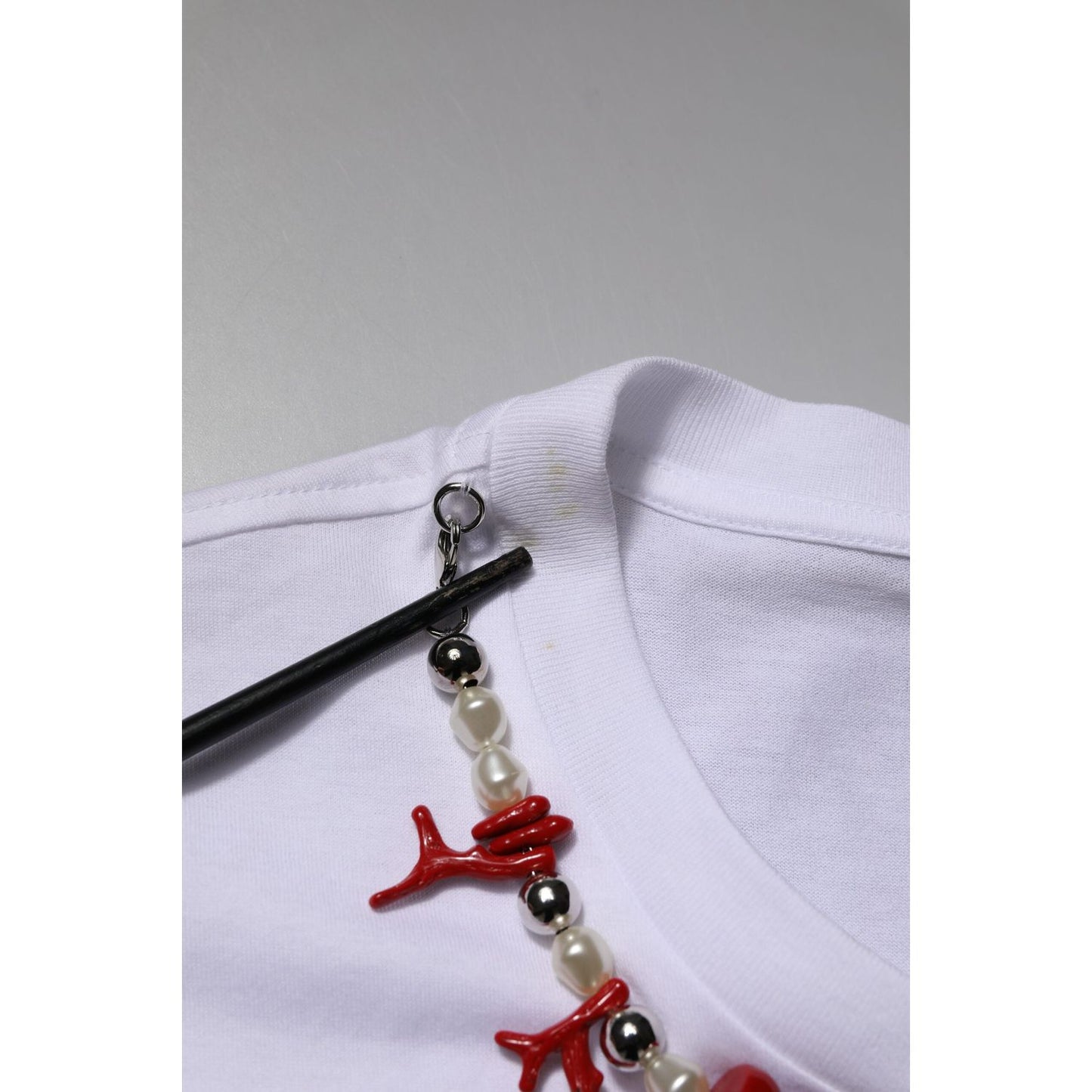 Dolce & Gabbana White Embellished Cotton Crew Neck T-shirt TSH90702-48