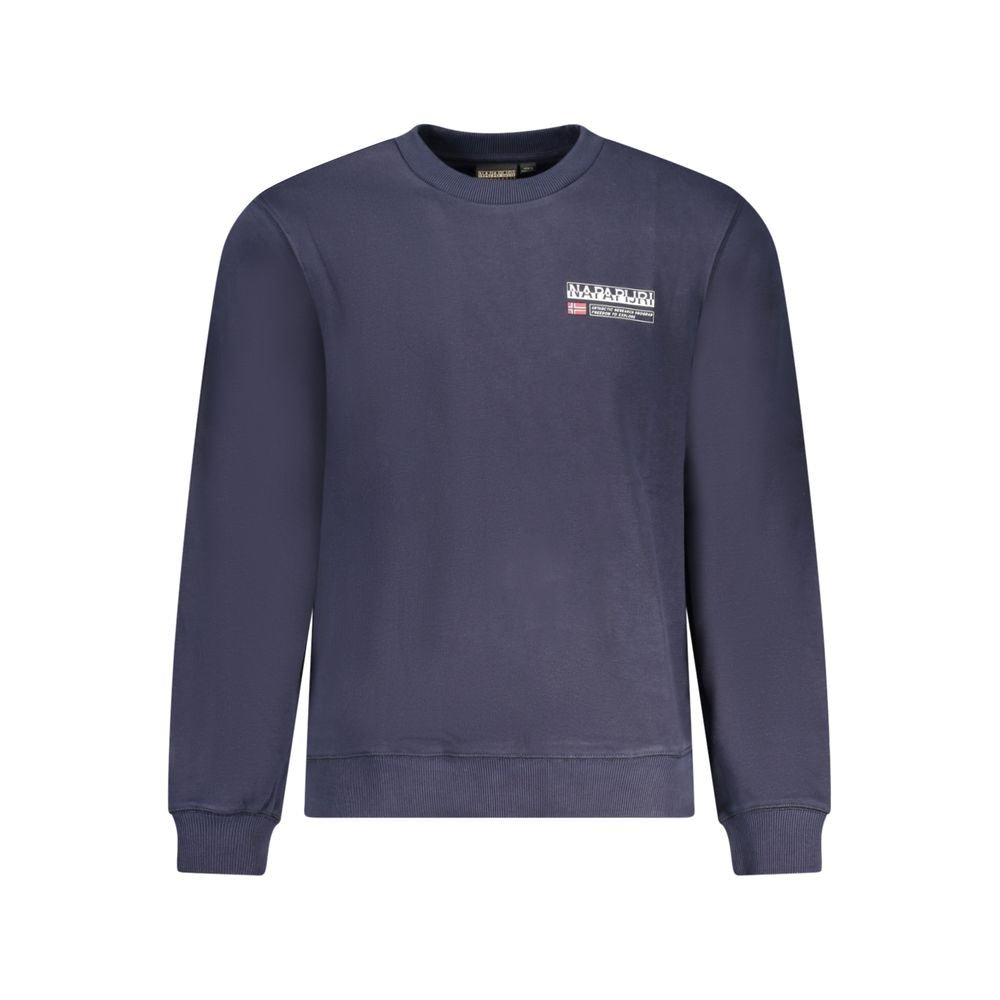 Napapijri Blue Cotton Men Sweater with crew neck and logo print