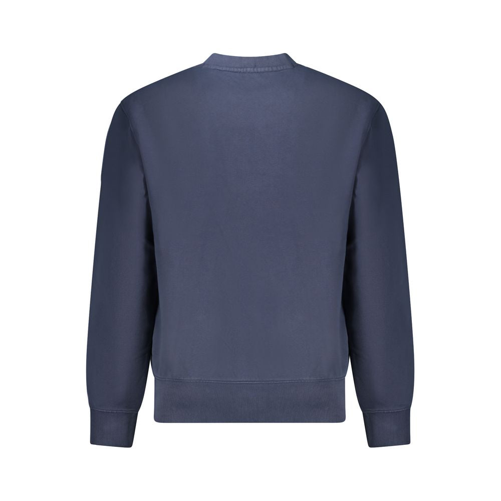 Back view of a Hugo Boss Blue Cotton Men Sweater, showcasing long sleeves and crew neck design. Made from premium organic cotton.