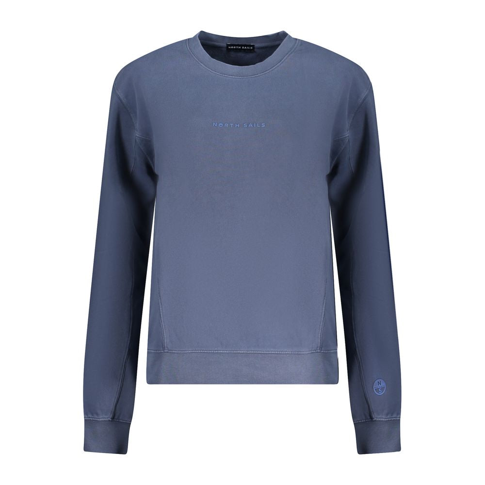 North Sails Blue Cotton Women Sweater with embossed logo, crew neck design, showcasing casual chic style and comfort.