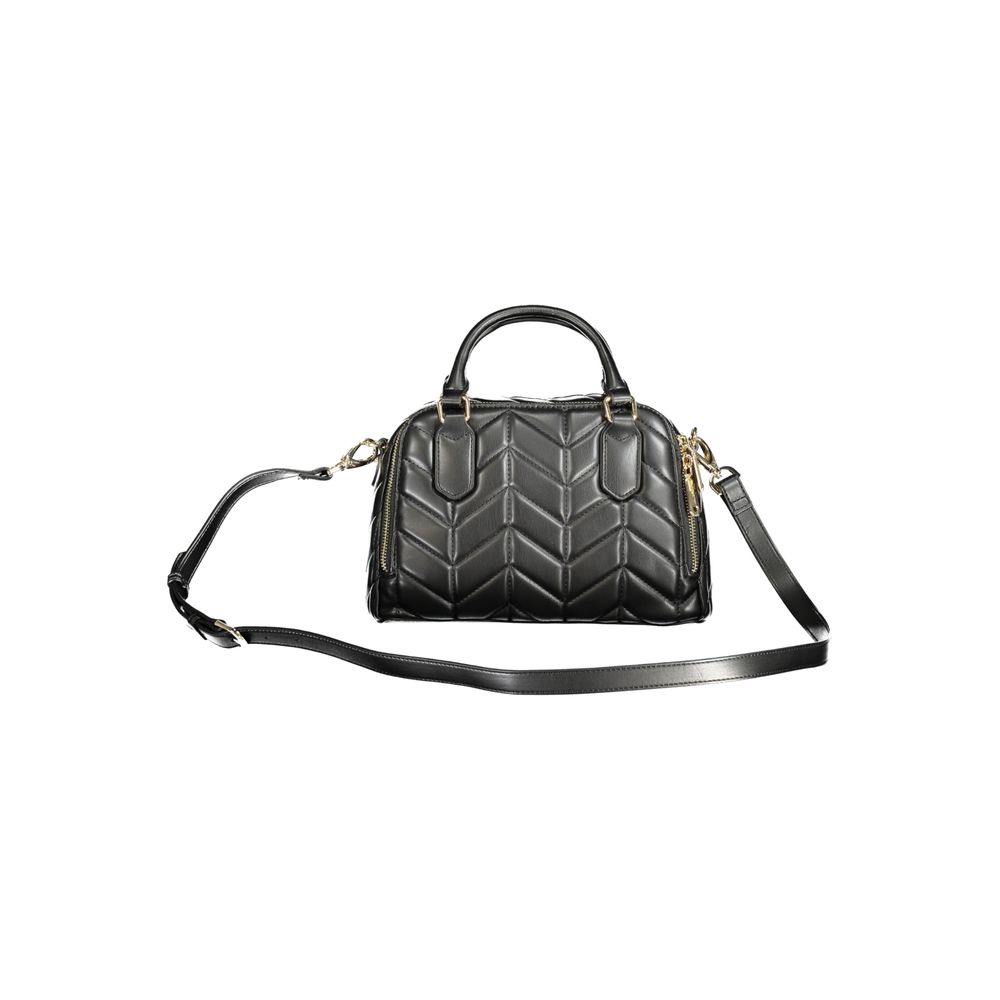 Mario Valentino Black Polyethylene Women Handbag with detachable shoulder strap and dual handles, showcasing sleek sophisticated design.