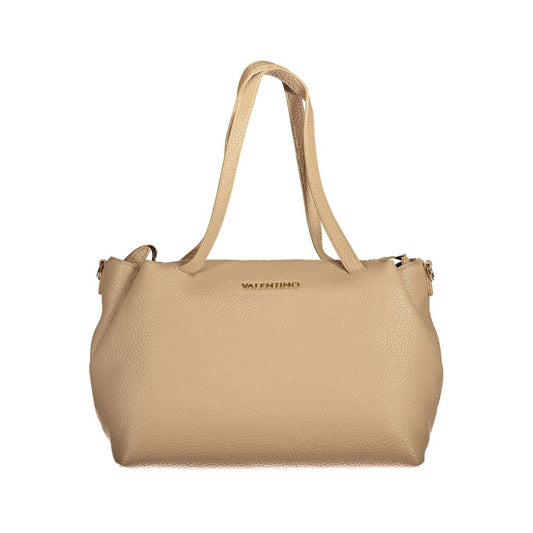 Mario Valentino Beige Polyethylene Women Handbag with shoulder handles and detachable strap, featuring iconic logo.