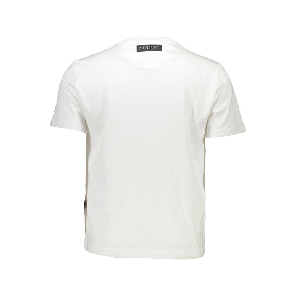 Back view of Plein Sport White Cotton Men T-Shirt showcasing crew neck and premium cotton fabric.