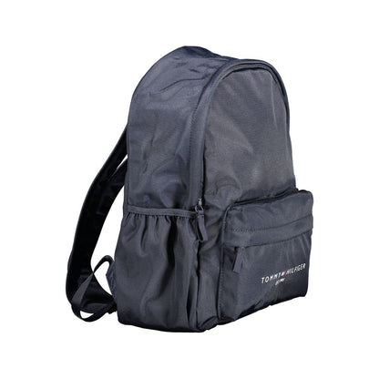 Tommy Hilfiger Blue Polyester Men Backpack with eco-friendly design, adjustable straps, and ample storage including side pockets.