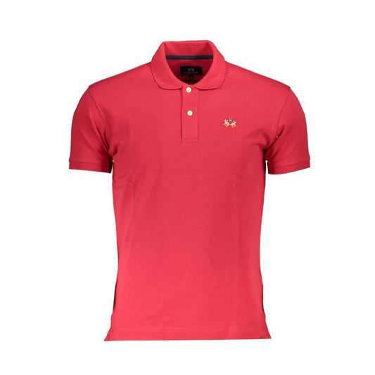 La Martina Red Cotton Men Polo Shirt LA-38026-S