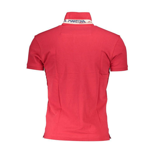 La Martina Red Cotton Men Polo Shirt LA-38026-S
