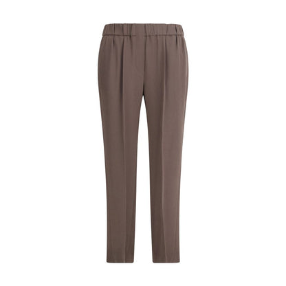 Brunello Cucinelli Gray Acetate Casual Pants with elastic waistband and modern fit, featuring side and back pockets for functionality.