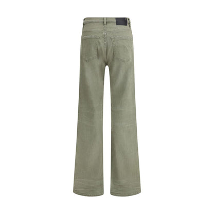 R13 Green Cotton Flared Jeans