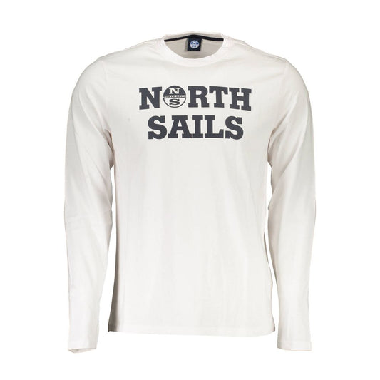 Alt Tag: North Sails White Cotton Men T-Shirt with long sleeves and logo print, showcasing casual luxury style in white cotton.