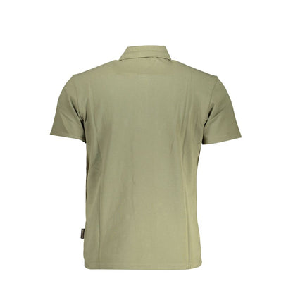 Back view of Napapijri Green Cotton Men Polo Shirt with embroidery and logo detailing