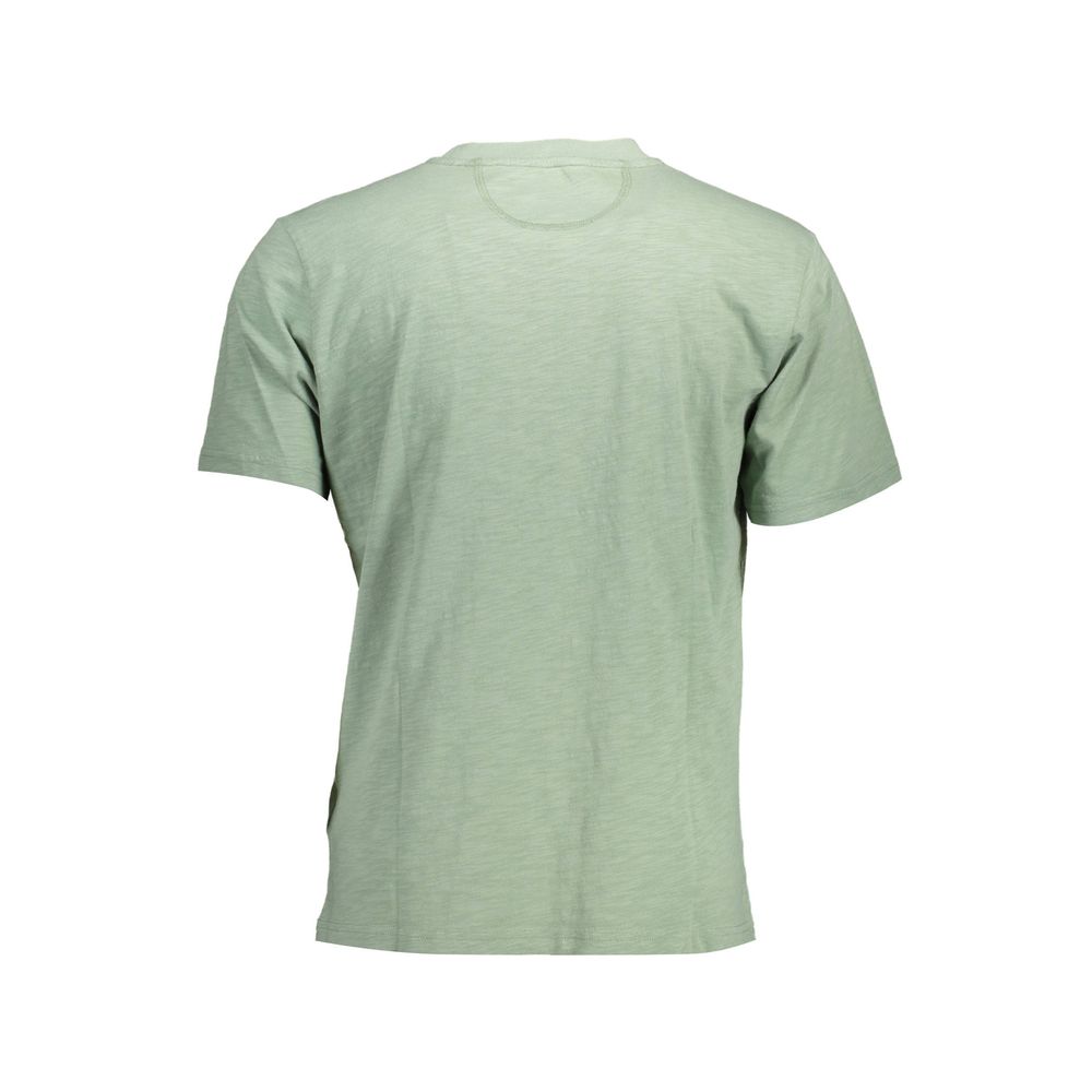 Back view of La Martina Green Cotton Men T-Shirt showcasing short sleeves and regular fit.