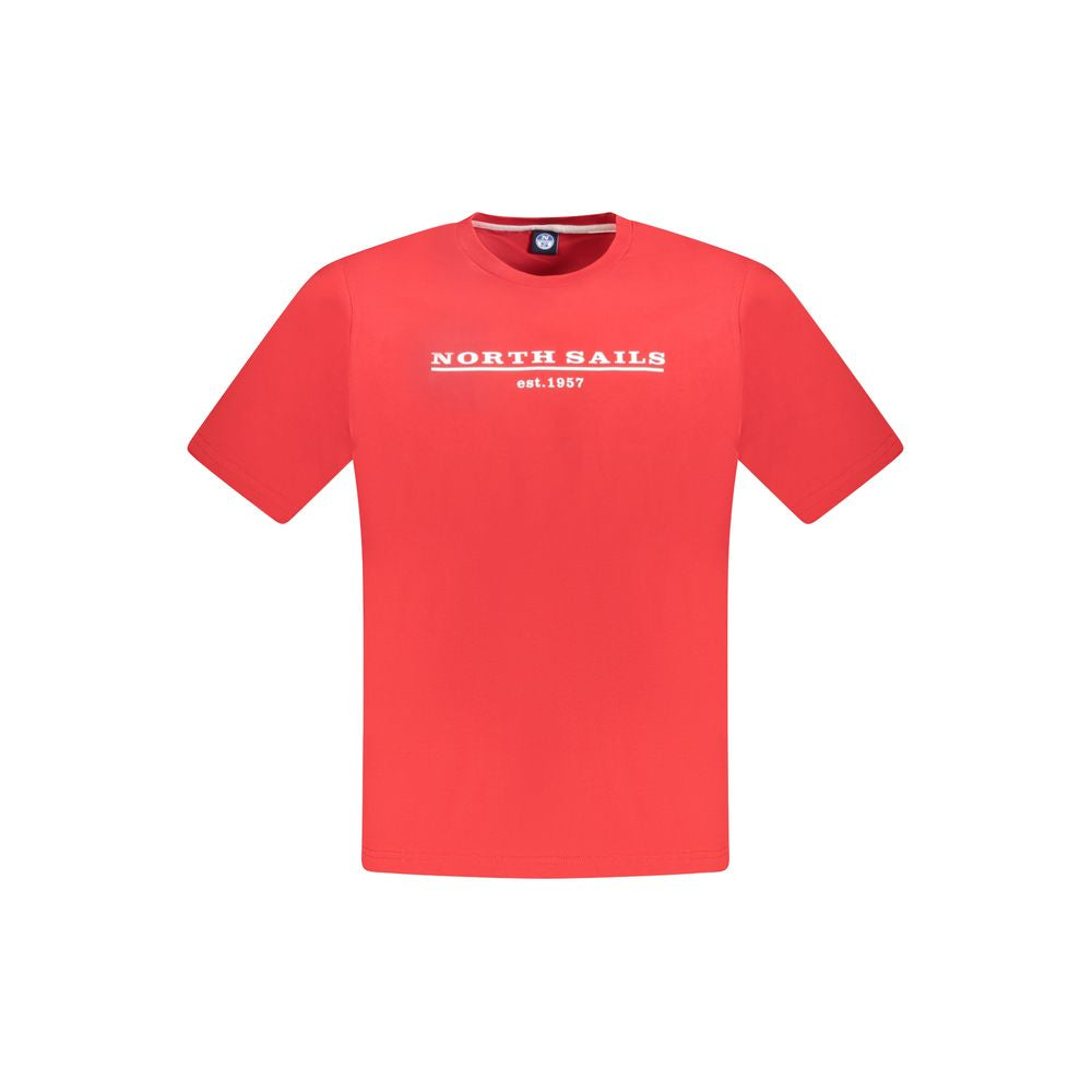 North Sails Red Cotton Men T-Shirt with logo, short sleeves, and crew neck for casual style.