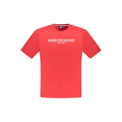 North Sails Red Cotton Men T-Shirt with logo, short sleeves, and crew neck for casual style.
