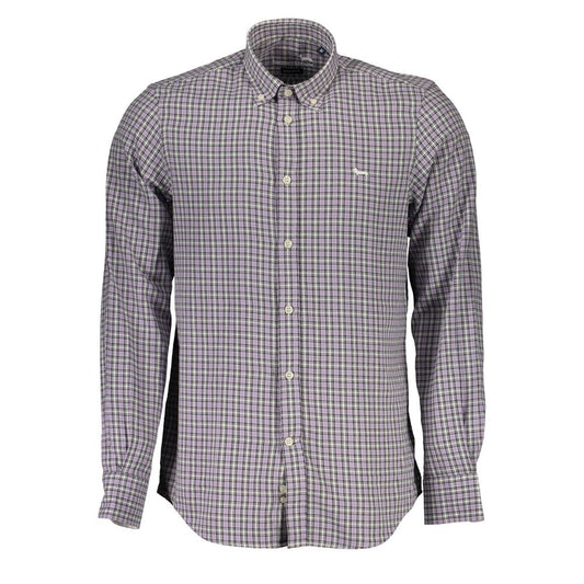 Harmont & Blaine Purple Cotton Men Shirt with long sleeves and button-down collar, featuring contrast cuff for added style.