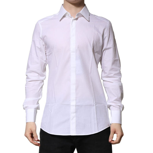 Dolce & Gabbana White Cotton Long Sleeves GOLD Formal Shirt TSH906829-37