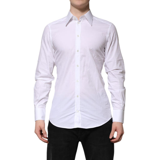 Dolce & Gabbana White Cotton GOLD Long Sleeves Formal Shirt TSH906838-39