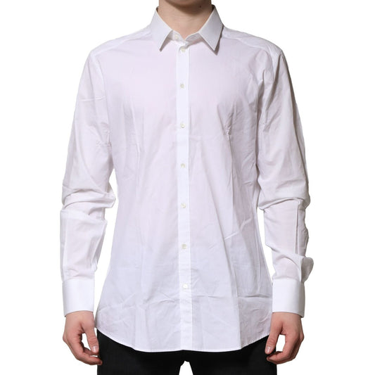 Dolce & Gabbana White Cotton GOLD Long Sleeves Formal Shirt TSH906847-43