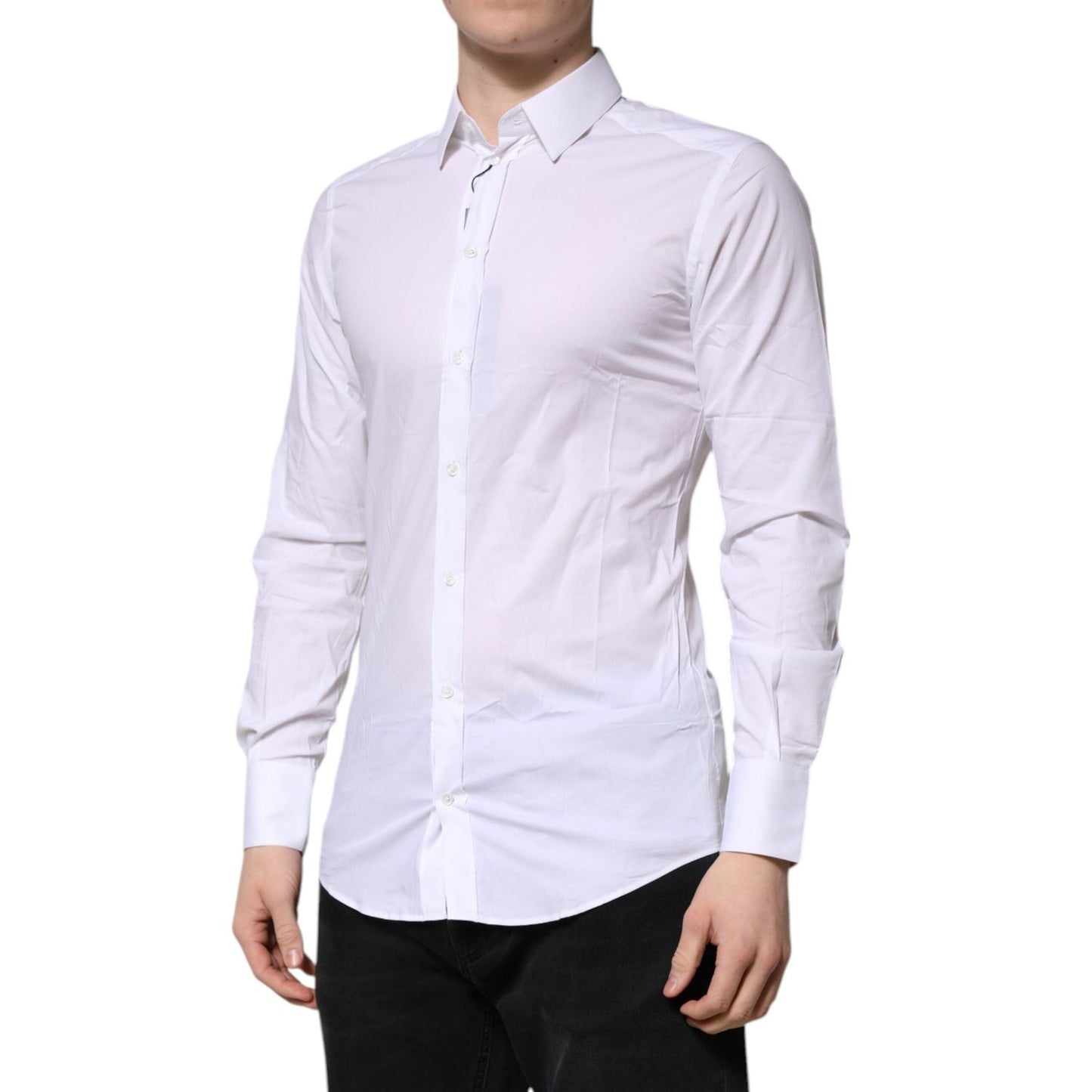 Dolce & Gabbana White GOLD Long Sleeves Dress Men Formal Shirt