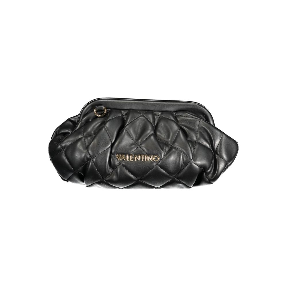 Mario Valentino Black Polyethylene Handbag with quilted design, featuring logo and removable strap, stylish and versatile bag.