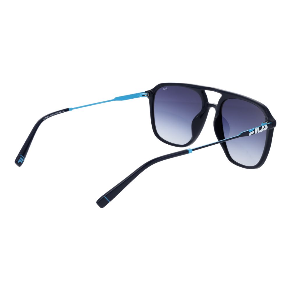 Fila Black Men Sunglass with black cellulose acetate full-rim frame and gradient blue lenses. Aviator style with 100% UVA & UVB protection.