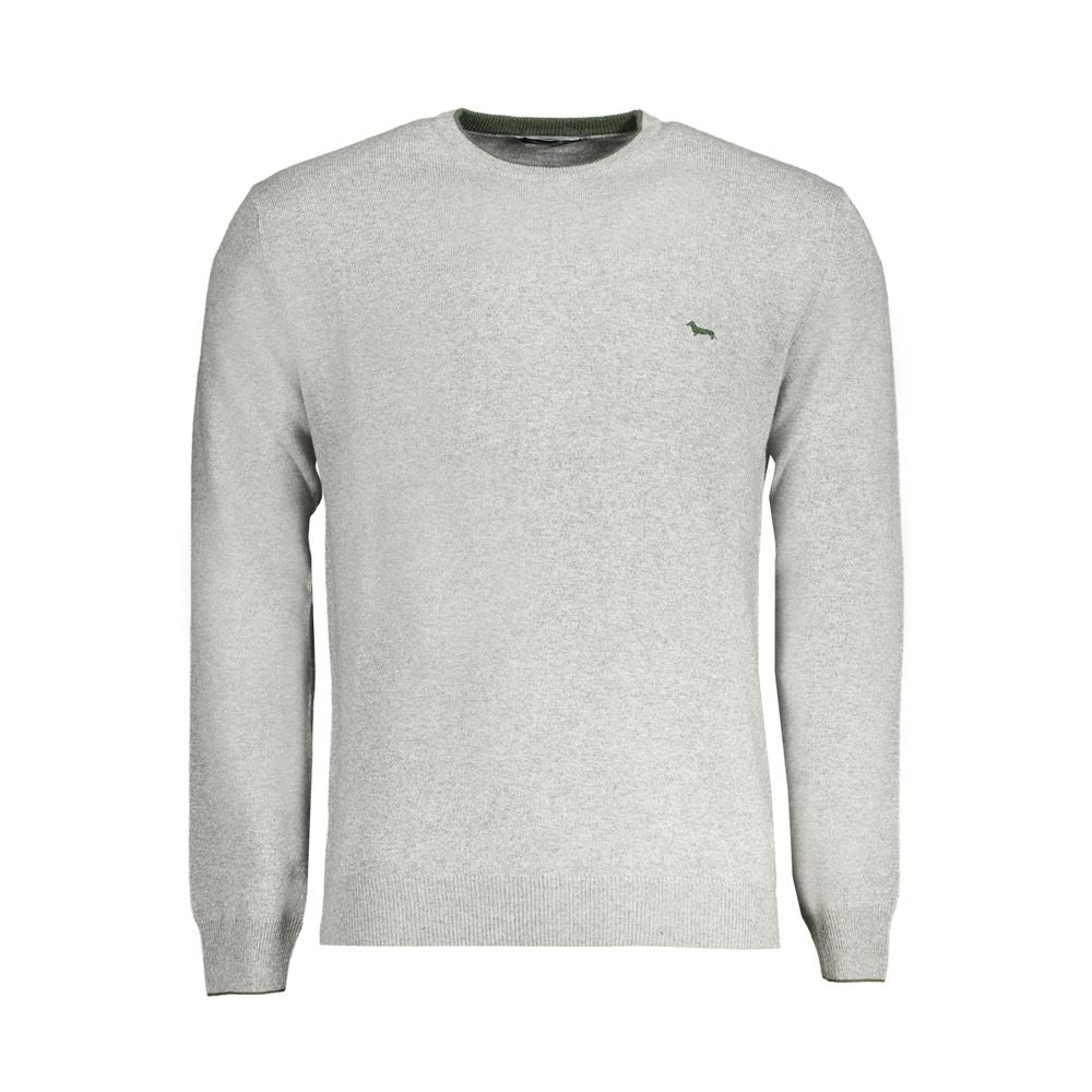 Harmont & Blaine Gray Cashmere Sweater with long sleeves, crew neck, and logo embroidery, showcasing unique contrast details.