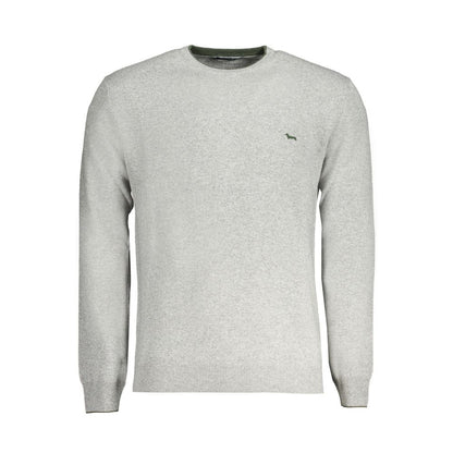 Harmont & Blaine Gray Cashmere Sweater with long sleeves, crew neck, and logo embroidery, showcasing unique contrast details.