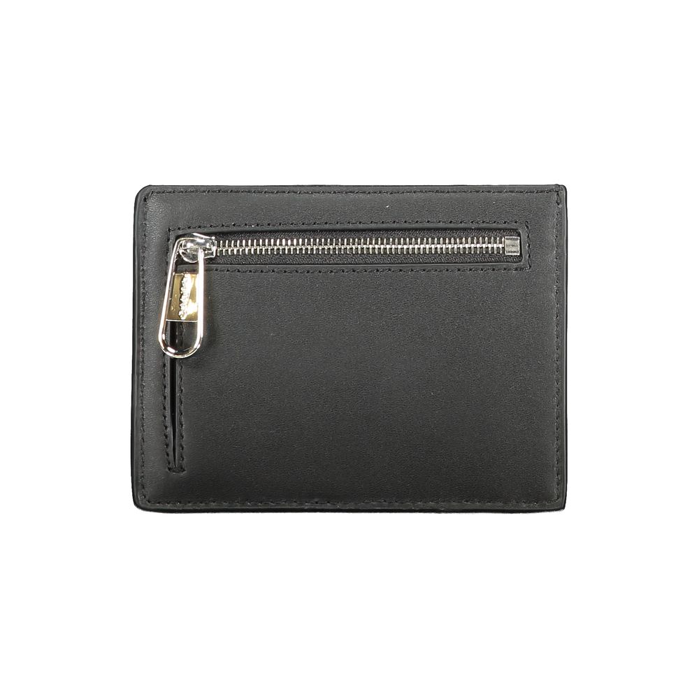 Calvin Klein Black Leather Wallet with card holder, coin pocket, and card spaces featuring logo.