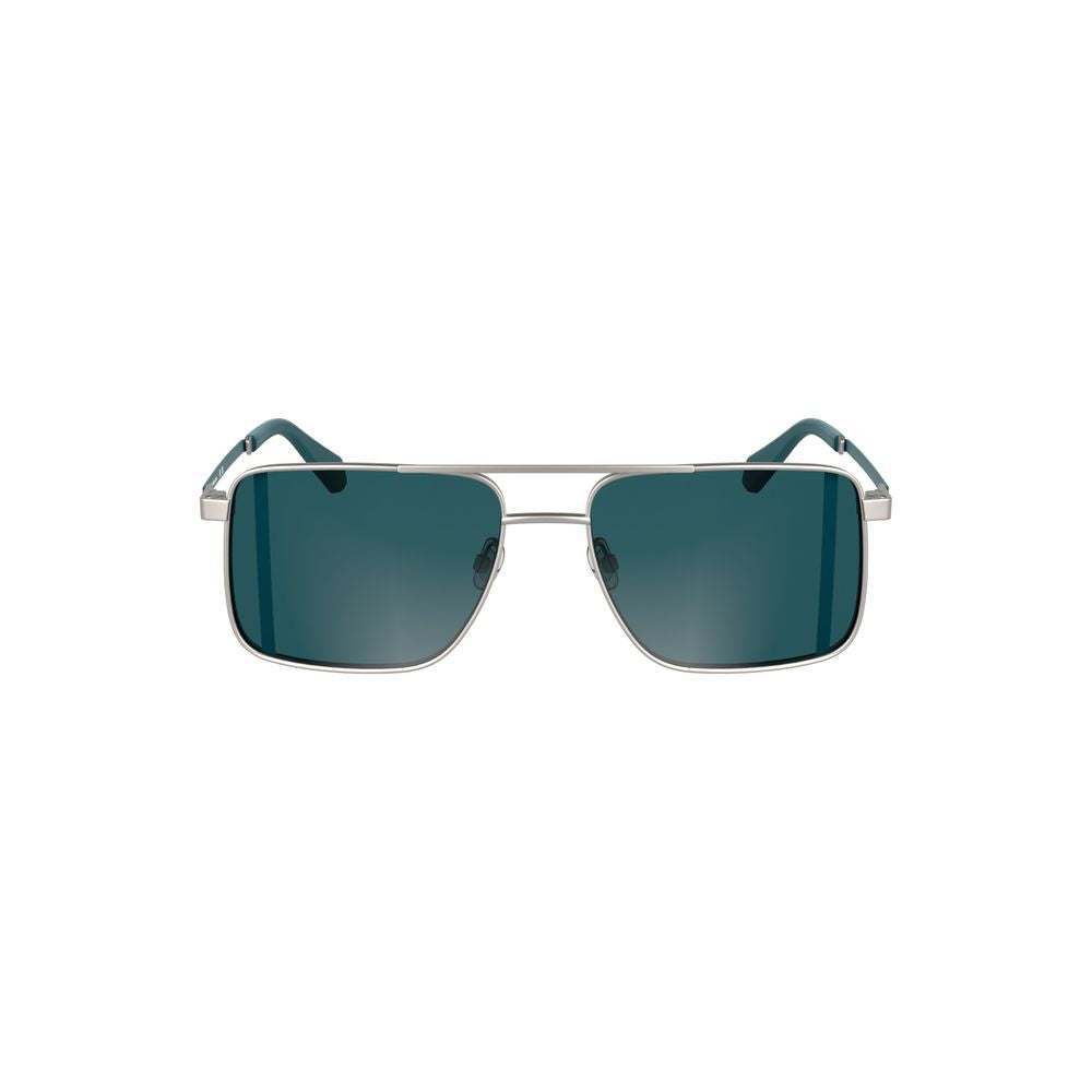 Calvin Klein Gray Metal Men Sunglass with square blue lenses and luxury design, featuring iconic logo and stylish frame.