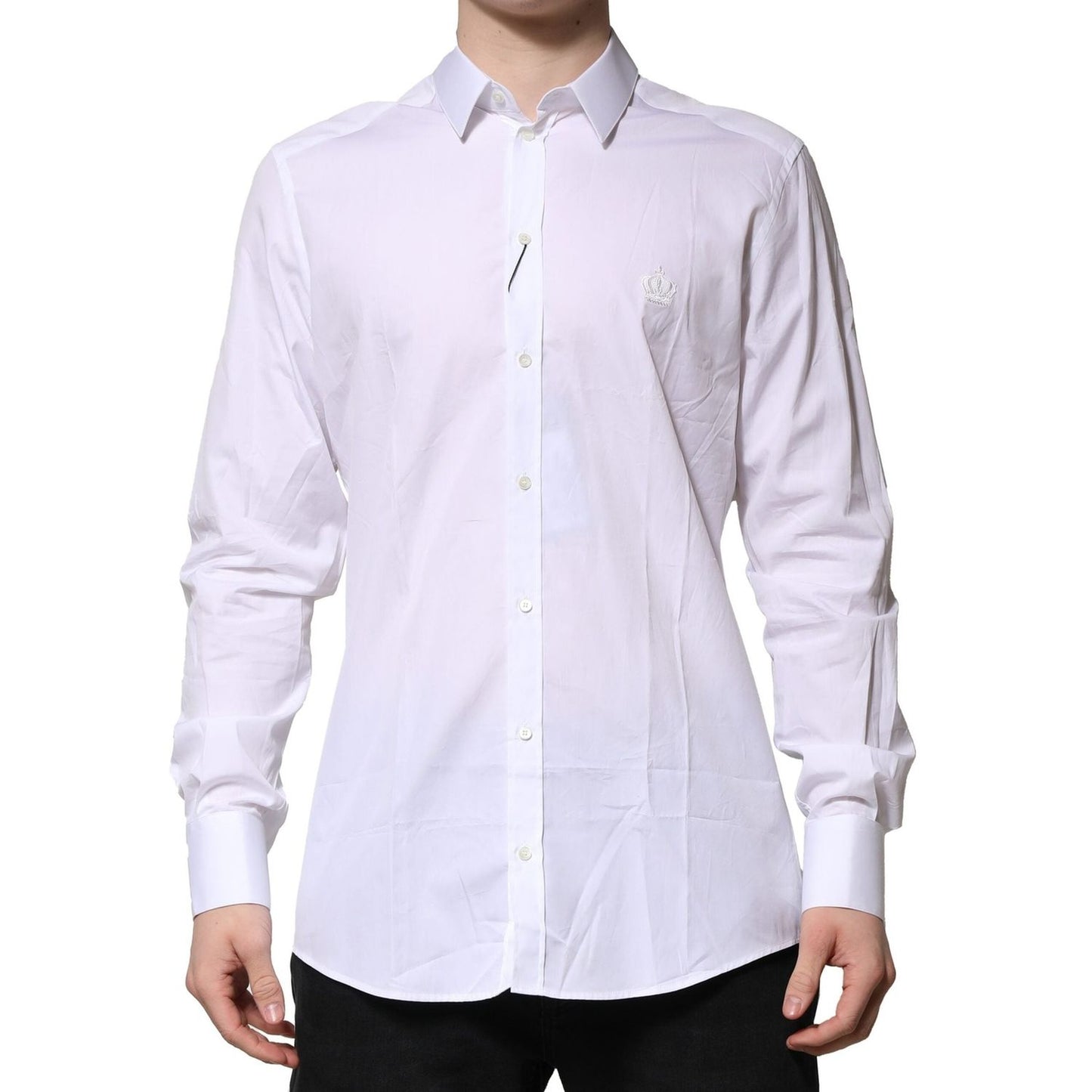 Dolce & Gabbana White Cotton Long Sleeves GOLD Formal Shirt