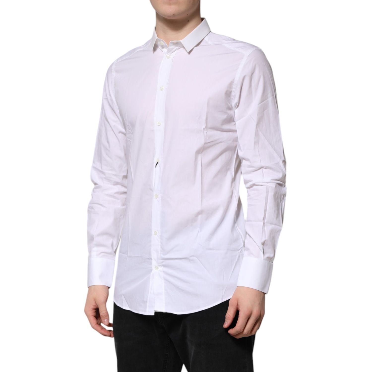 Dolce & Gabbana White GOLD Cotton Long Sleeves Men Formal Shirt