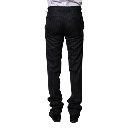 Dolce & Gabbana Black Wool Striped Formal Pants