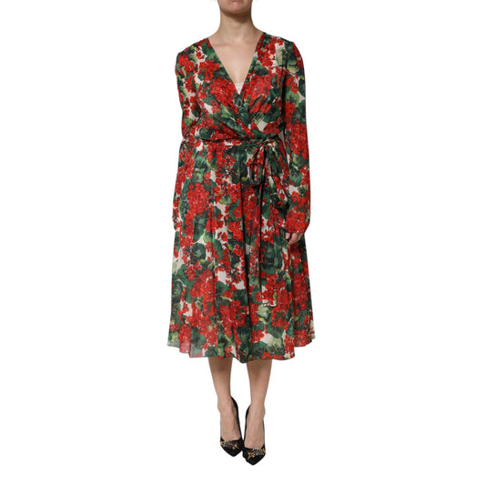 Dolce & Gabbana Multicolor Floral Long Sleeves V-neck Dress DR81728-38