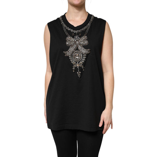 Dolce & Gabbana Black Cotton Rhinestone Embellished Tank Top DR81735-40