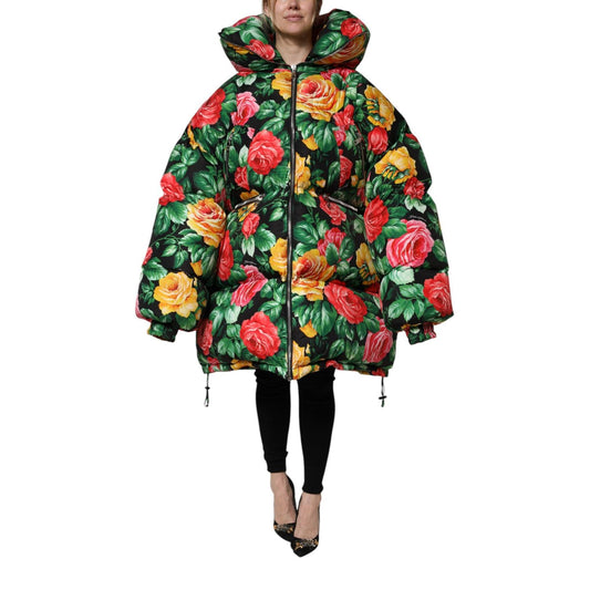 Dolce & Gabbana Multicolor Floral Puffer Hooded Jacket JKT41458-42