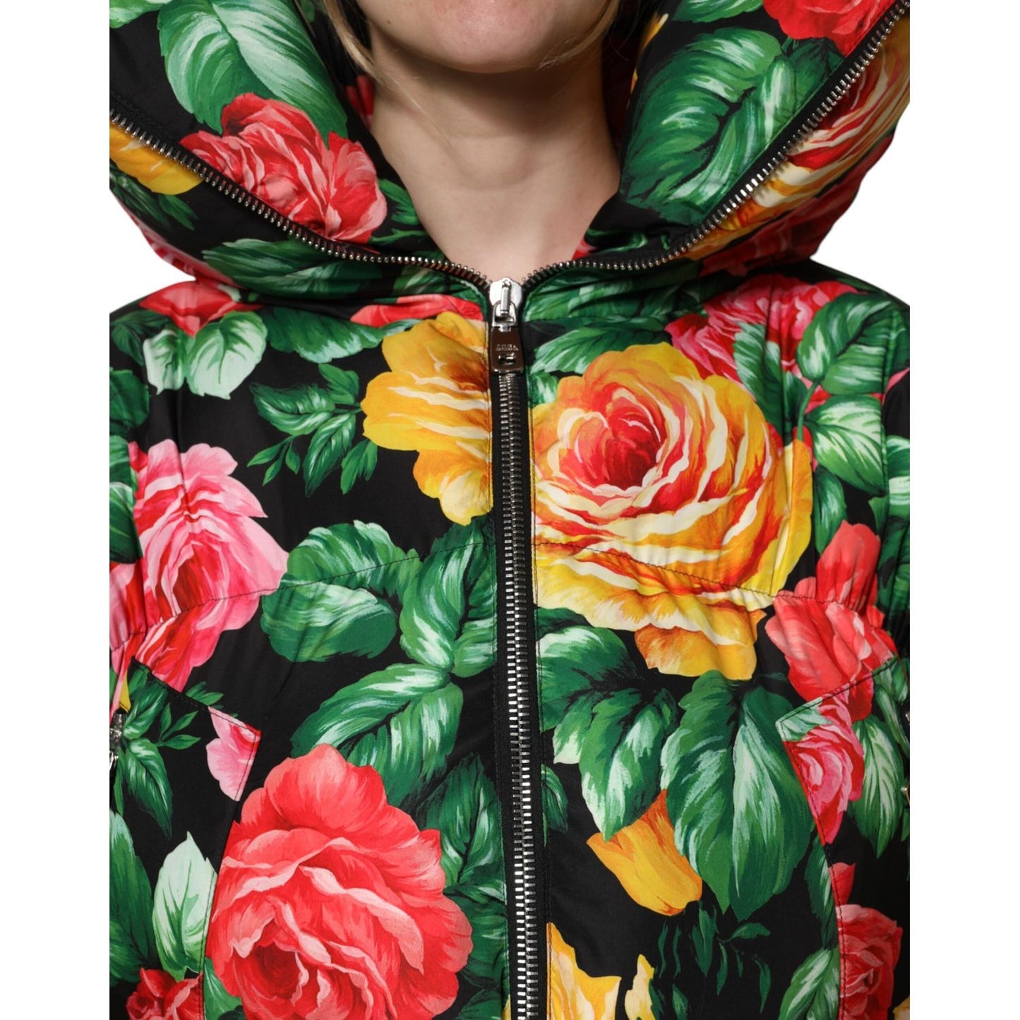 Dolce & Gabbana Multicolor Floral Puffer Hooded Jacket JKT41458-42