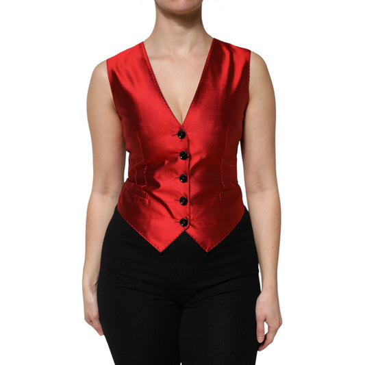 Dolce & Gabbana Red Black Button Down Sleeveless Vest Top TSH906724-40