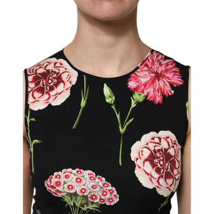 Dolce & Gabbana Black Floral Print Sleeveless Tank Blouse Top