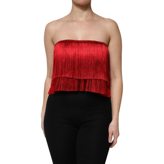 Dolce & Gabbana Red Silk Strapless Fringe Crop Tube Top TSH906741-36