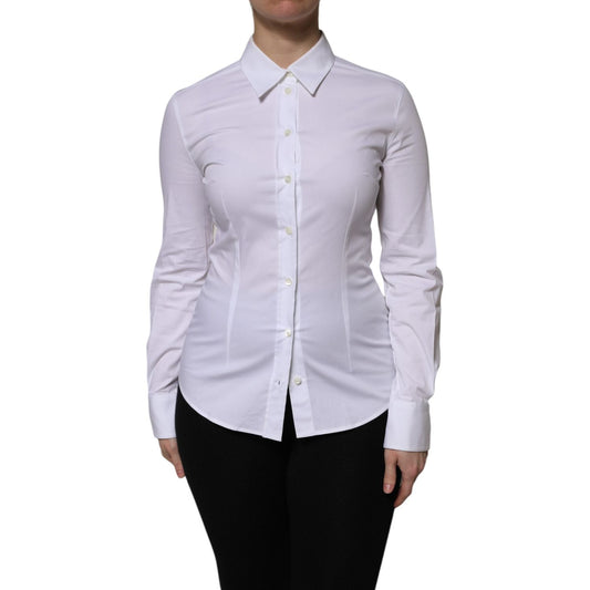 Dolce & Gabbana White Cotton Collared Long Sleeves Blouse Top TSH906744-40