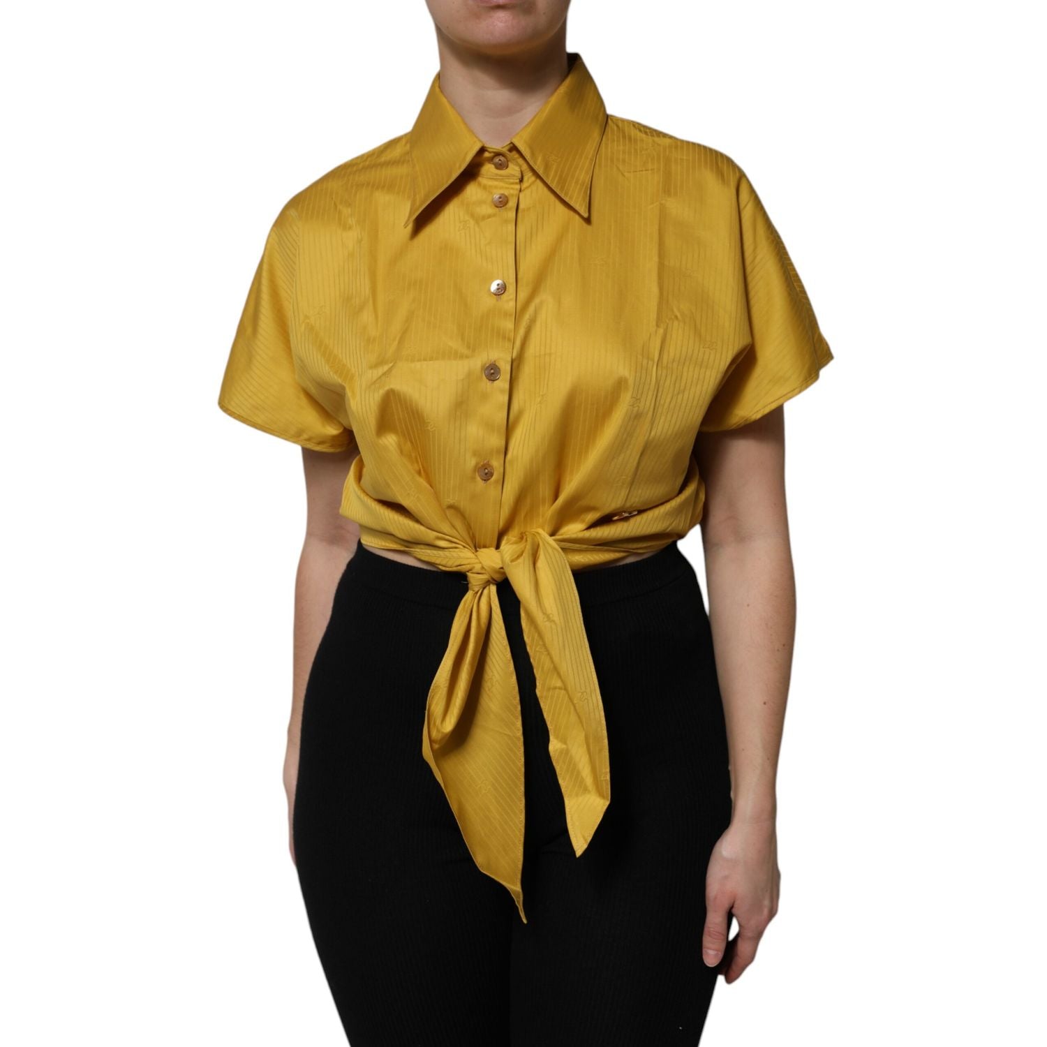 Dolce & Gabbana Mustard Collared Short Sleeves Blouse Top