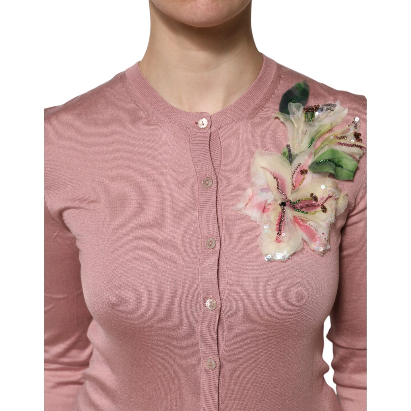Dolce & Gabbana Pink Silk Knit Button Down Cardigan Sweater
