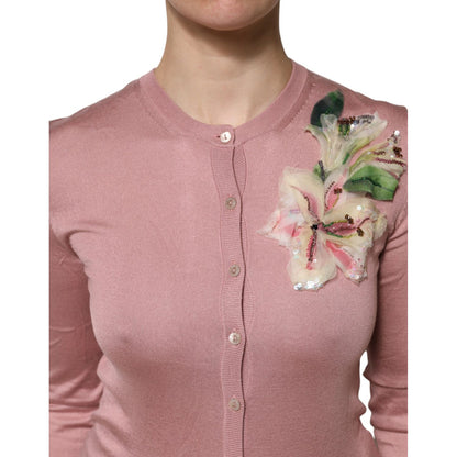 Dolce & Gabbana Pink Silk Knit Button Down Cardigan Sweater