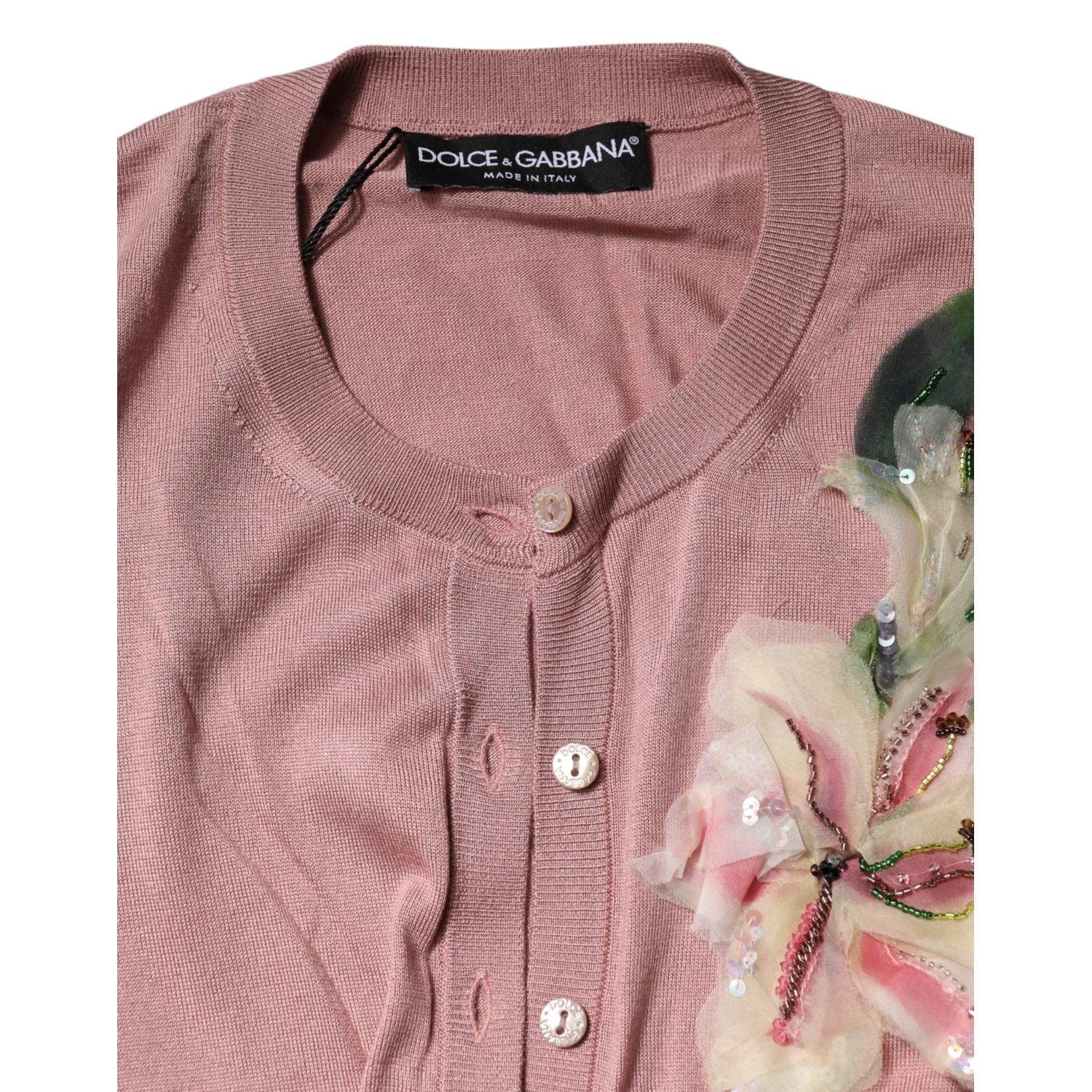 Dolce & Gabbana Pink Silk Knit Button Down Cardigan Sweater