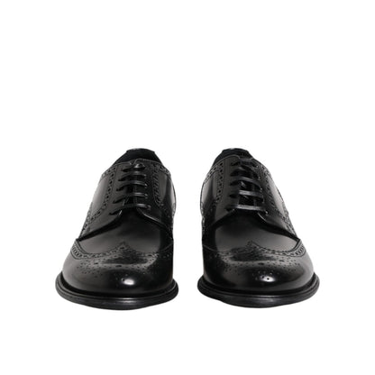 Dolce & Gabbana Black Leather Derby Wingtip Formal Shoes